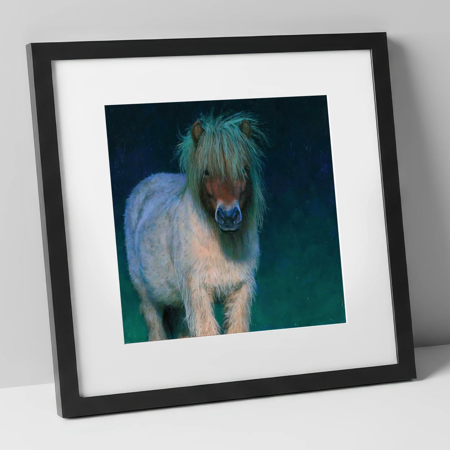 Shetland Pony in Moonlight horse breed art print in black frame