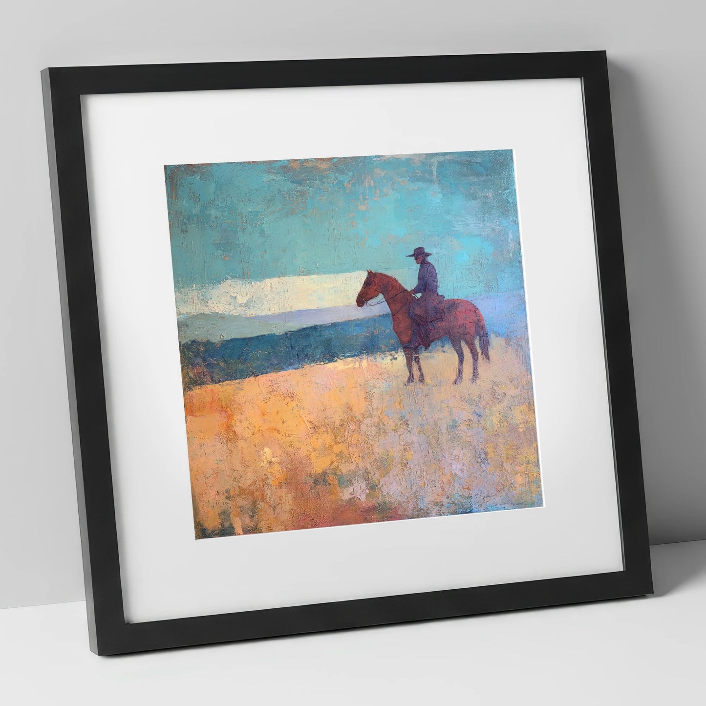 The Quiet Frontier western horse art print in black frame