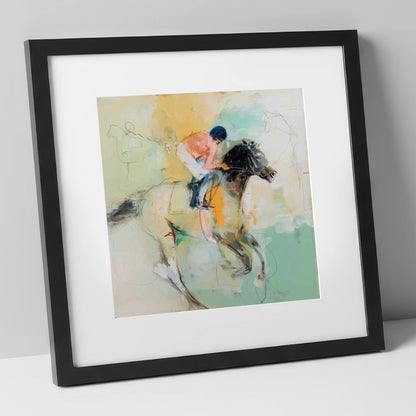 The Driving Finish racing horse art print in black frame