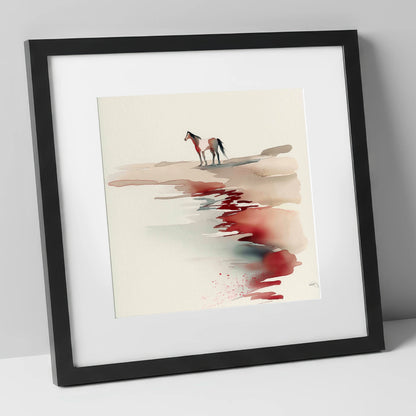 Crimson Horizon horse landscape art print in black frame