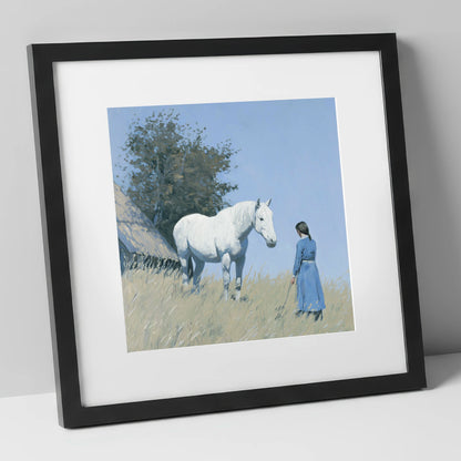 A Quiet Understanding horse & rider art print in black frame