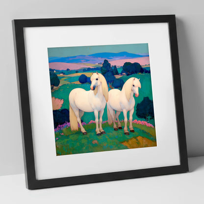 Pastel Horizons horse landscape art print in black frame