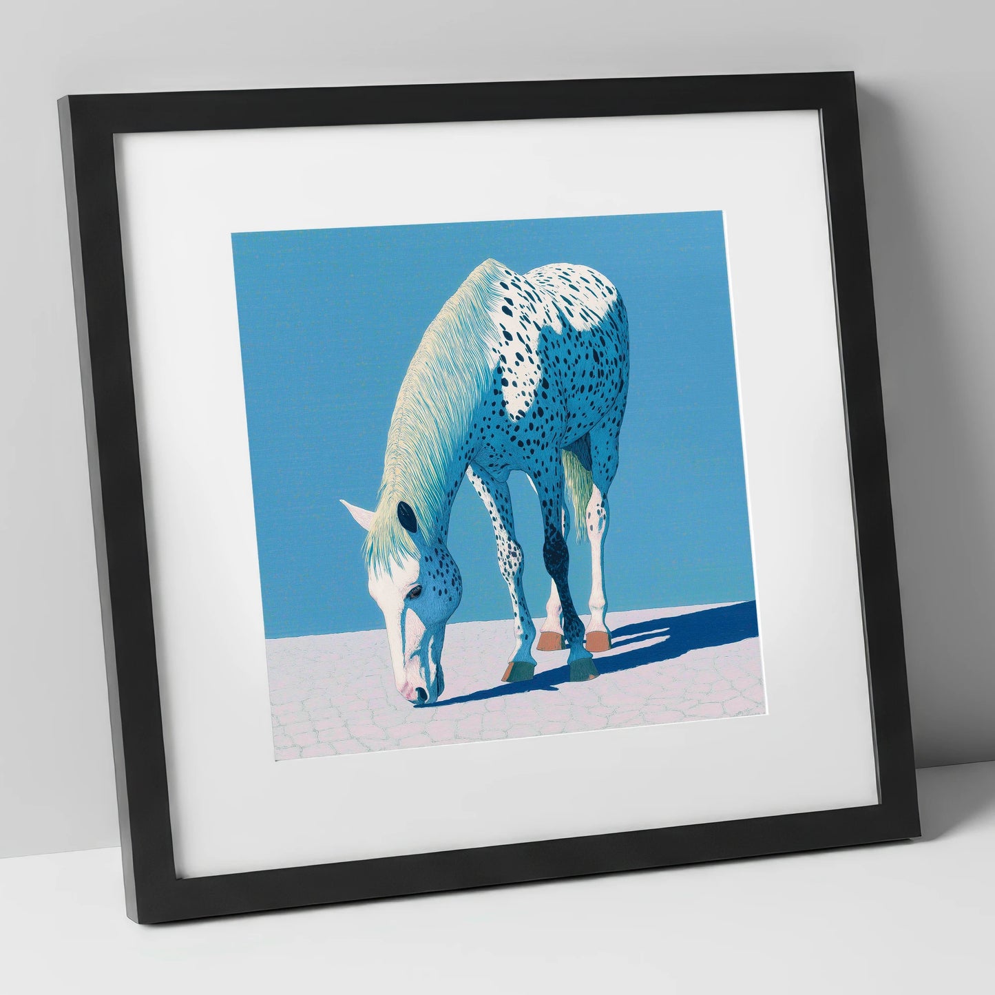 Azure Appaloosa horse breed art print in black frame
