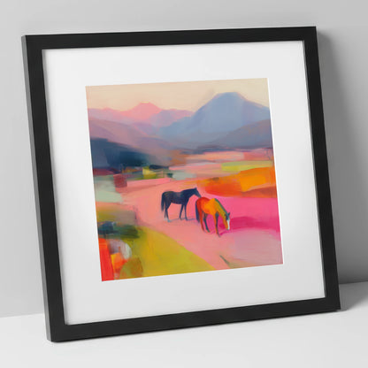 Vivid Horizons horse landscape art print in black frame