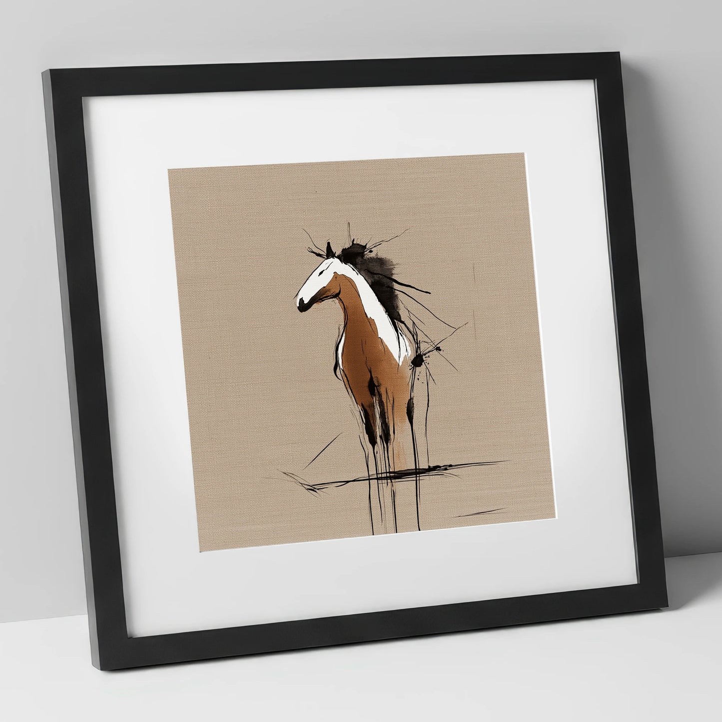 Raw Equine Spirit horse portrait art print in black frame