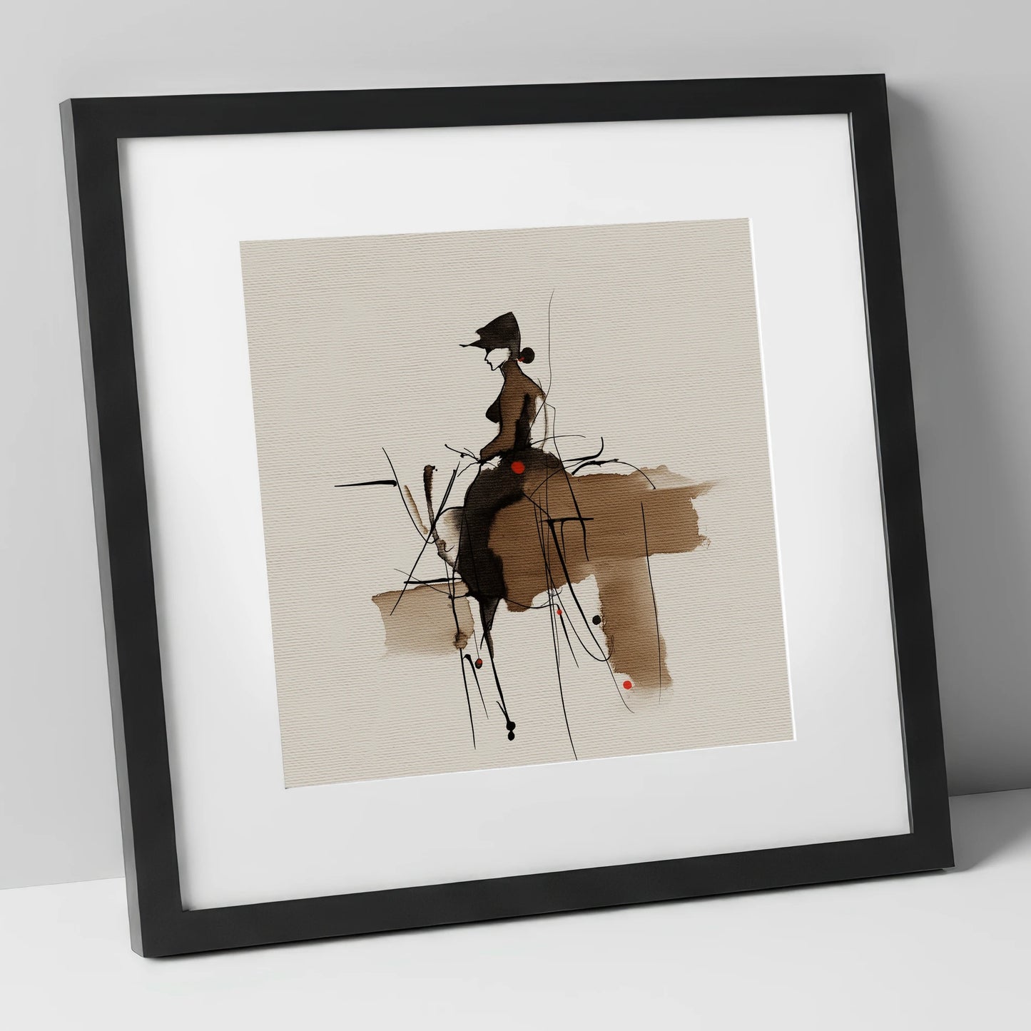 Sepia Ink Rider horse & rider art print in black frame