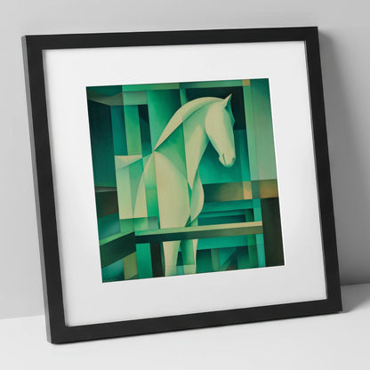 Verdant Rhythm horse stable art print in black frame