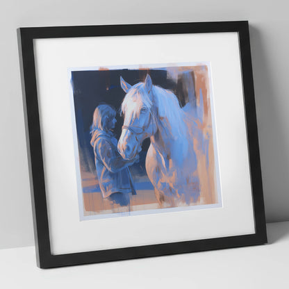 The Cobalt Bond horse & rider art print in black frame