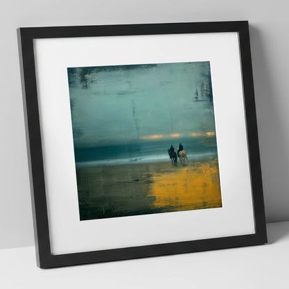 Ochre Tide Riders horse landscape art print in black frame
