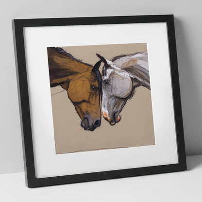 Kindred Spirits horse portrait art print in black frame