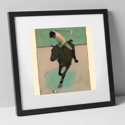 Turning on the Ball polo horse art print in black frame