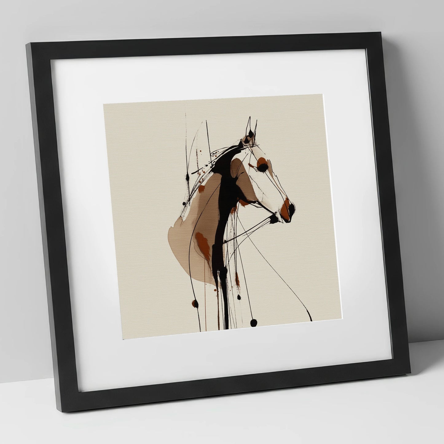 Dynamic Sepia Profile horse portrait art print in black frame