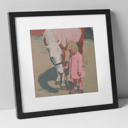 A Quiet Understanding horse & rider art print in black frame
