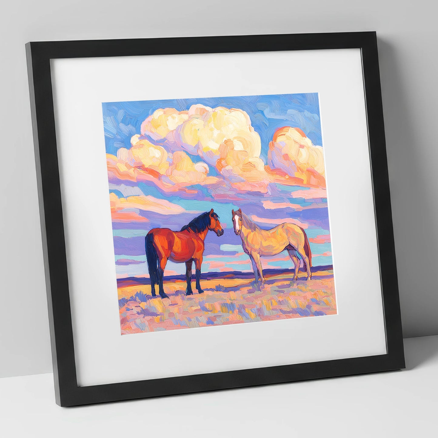Under Painted Skies horse landscape art print in black frame