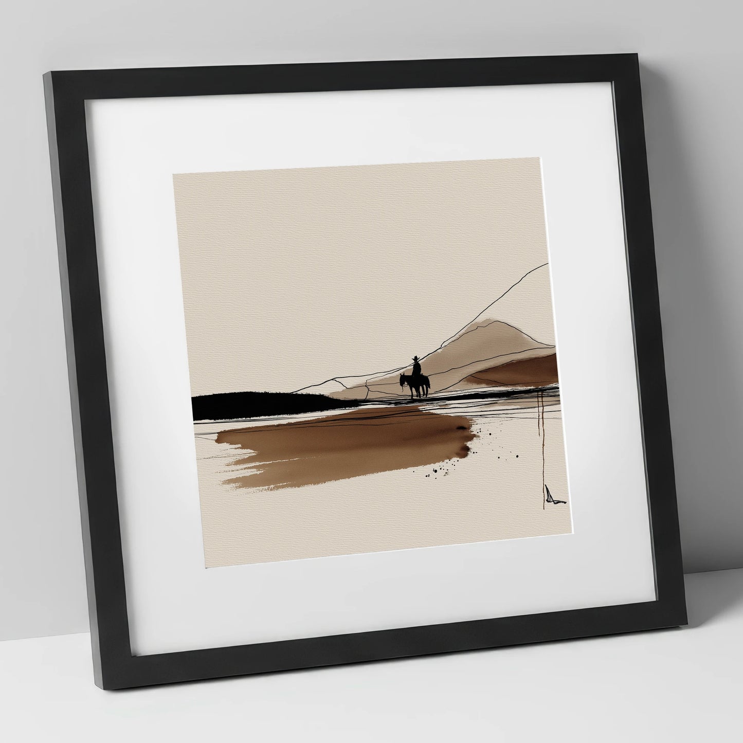 Frontier Silhouette western horse art print in black frame