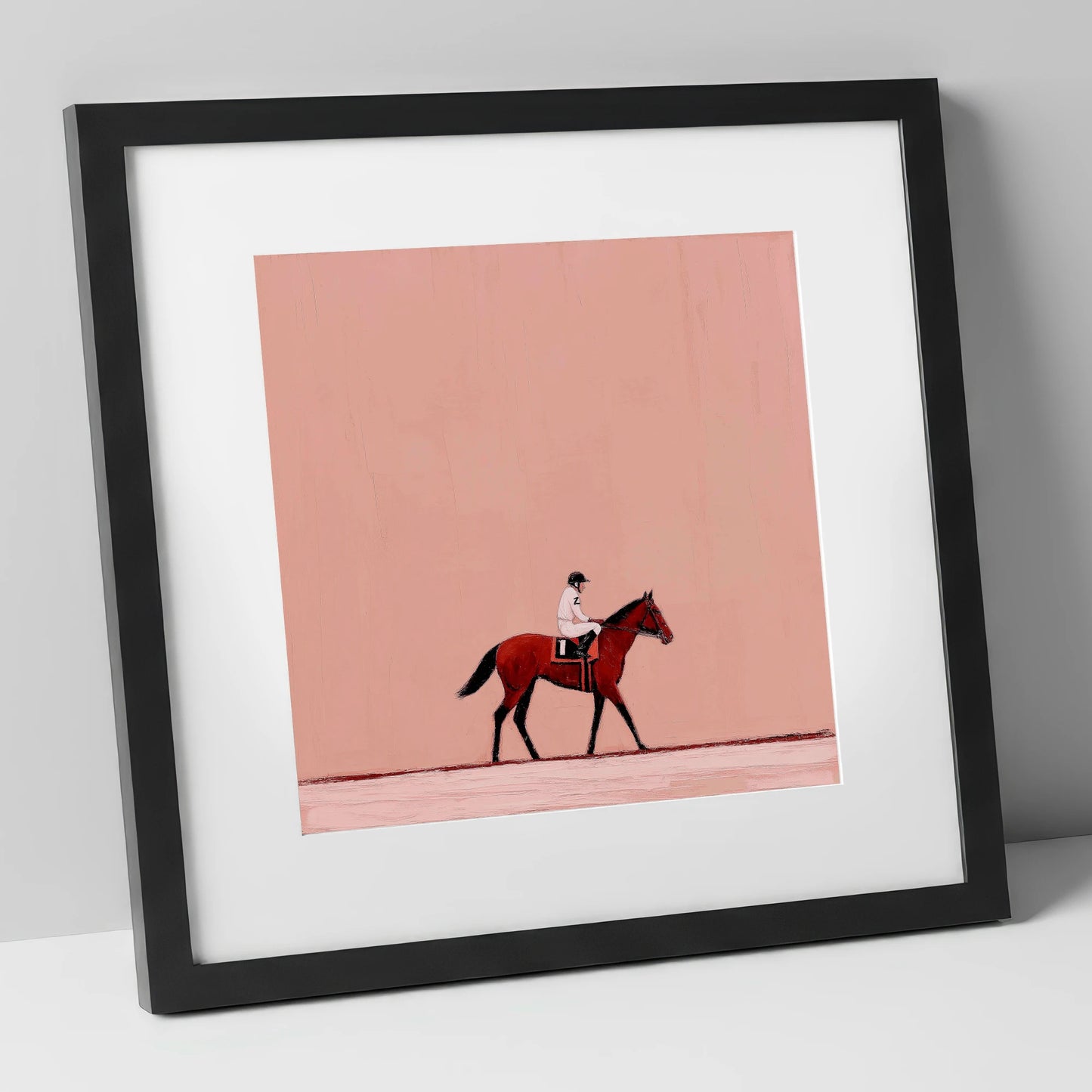 The Quiet Walk racing horse art print in black frame