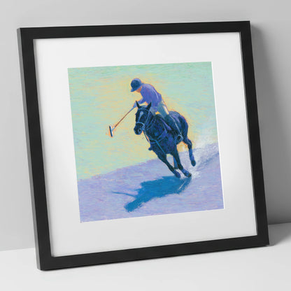 The Indigo Chukka polo horse art print in black frame