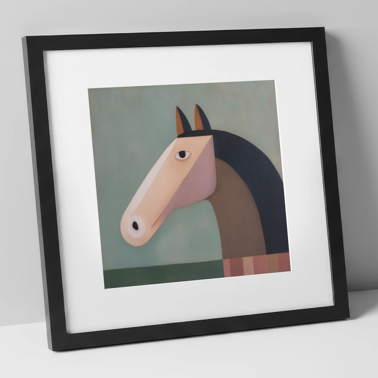 Modernist Equine Form horse portrait art print in black frame