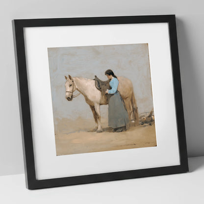 Gentle Preparations horse & rider art print in black frame