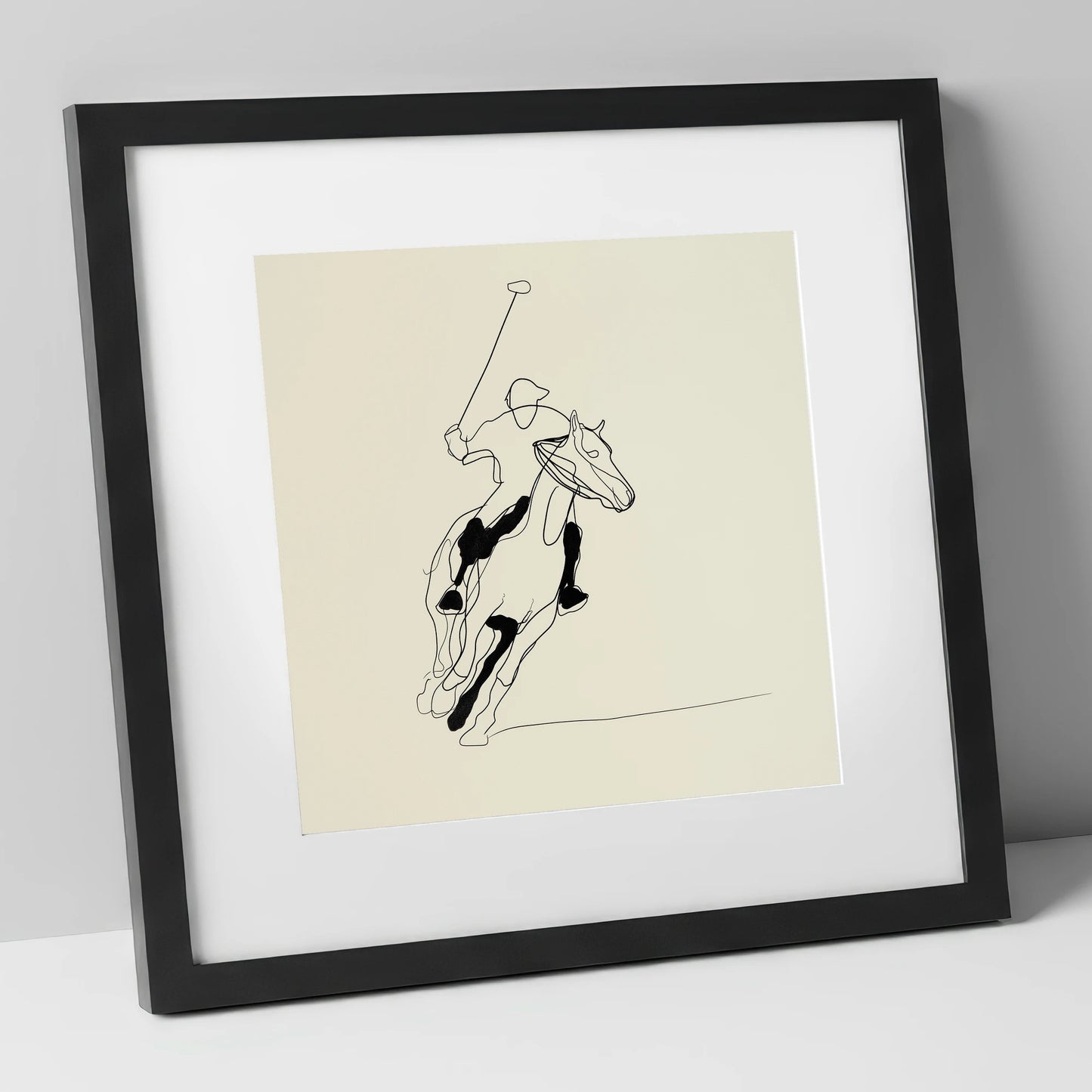 Fluidity of the Chukka polo horse art print in black frame