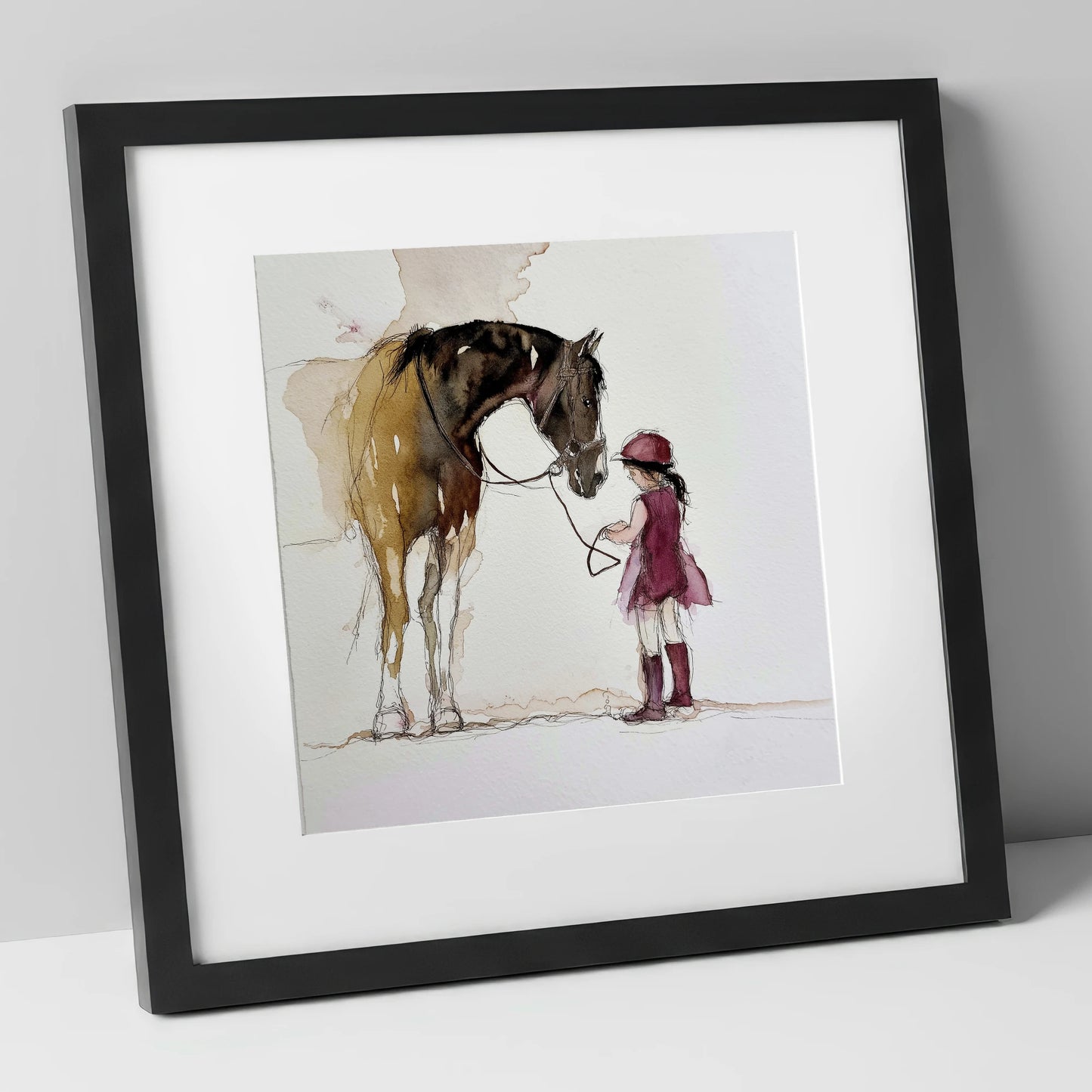 A Gentle Bond horse & rider art print in black frame