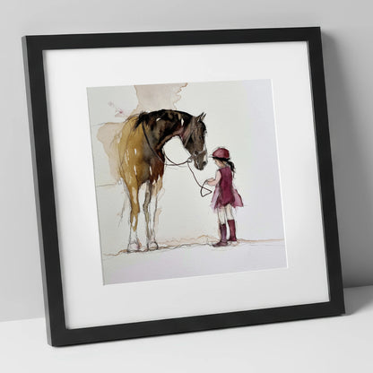 A Gentle Bond horse & rider art print in black frame