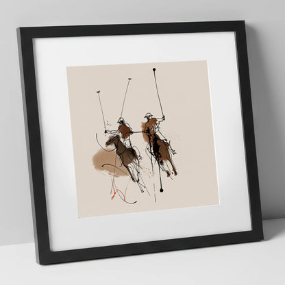 Dynamic Ride Off polo horse art print in black frame
