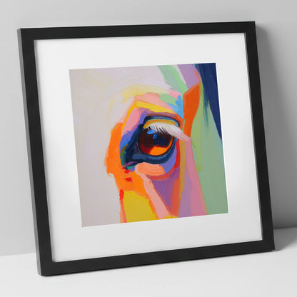 Kaleidoscopic Gaze horse portrait art print in black frame