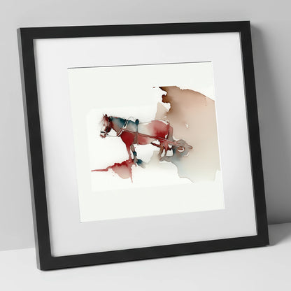 Crimson Draught in Harness working horse art print in black frame