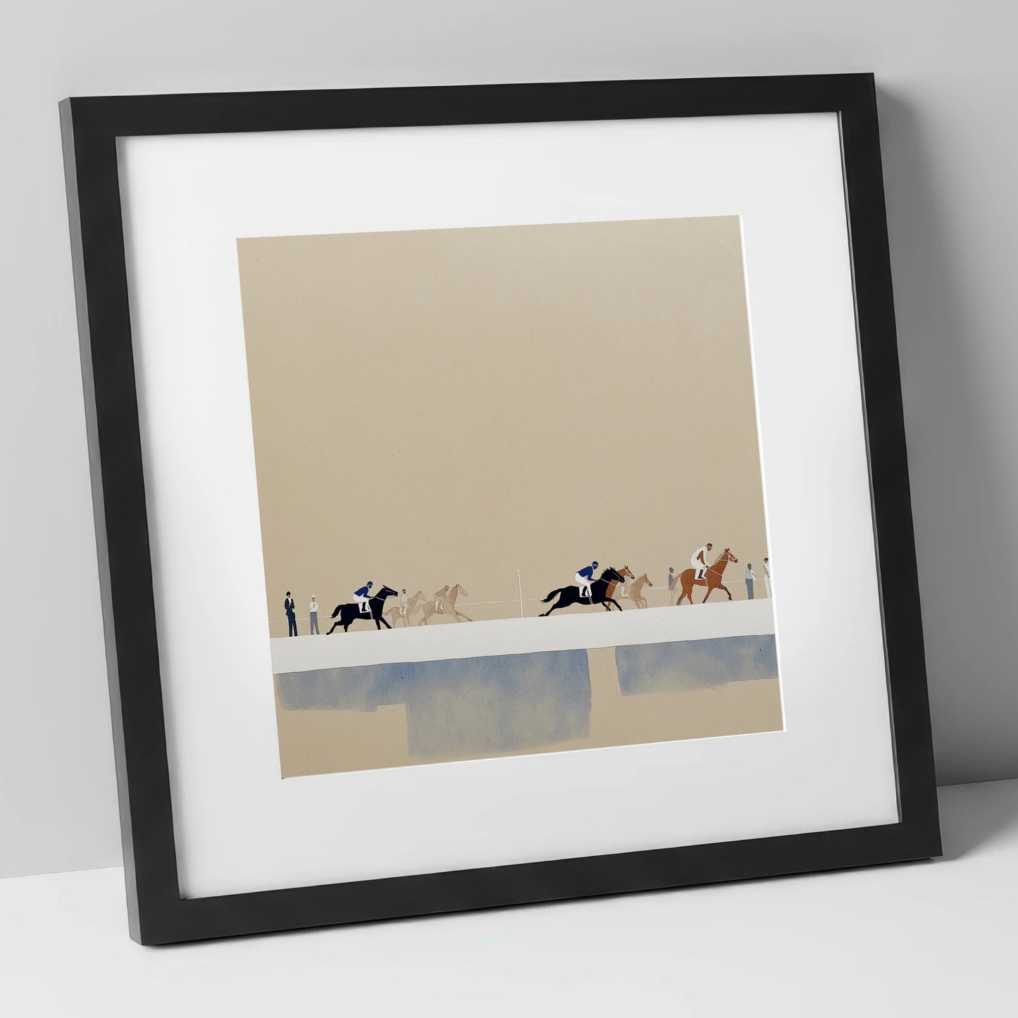The Final Stretch racing horse art print in black frame