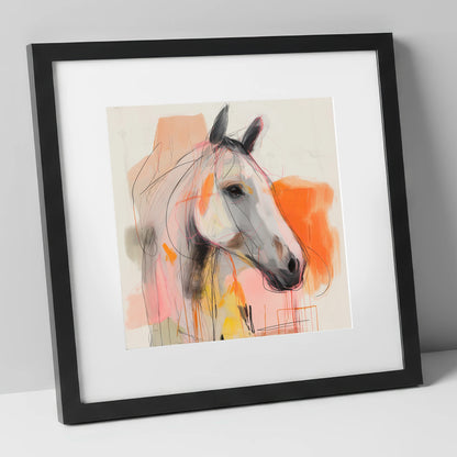 Vibrant Grey Spirit horse portrait art print in black frame