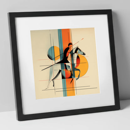 Structured Stride racing horse art print in black frame