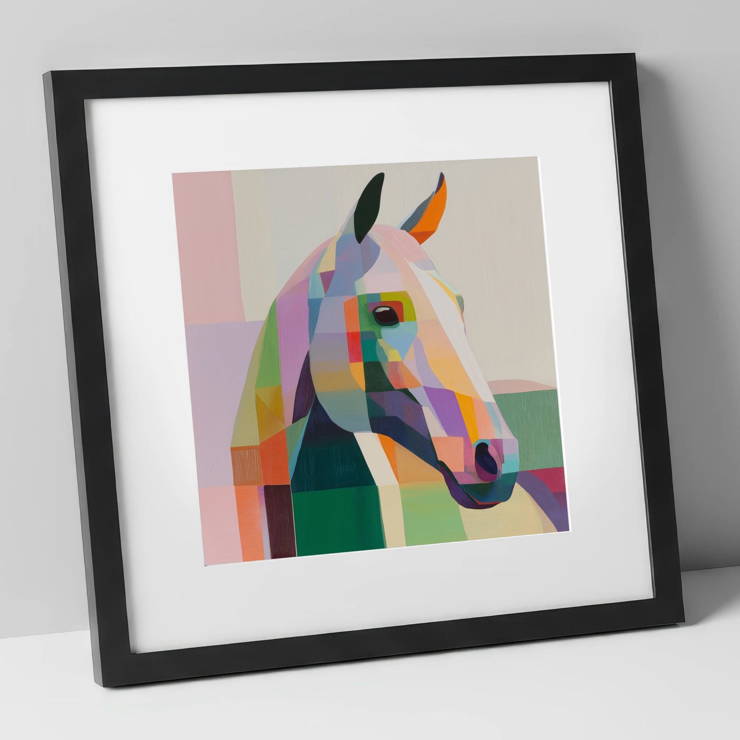 The Prismatic Profile horse portrait art print in black frame