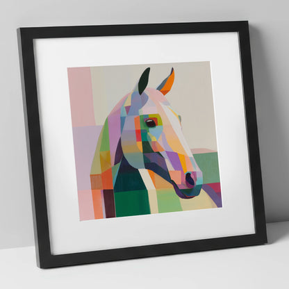 The Prismatic Profile horse portrait art print in black frame