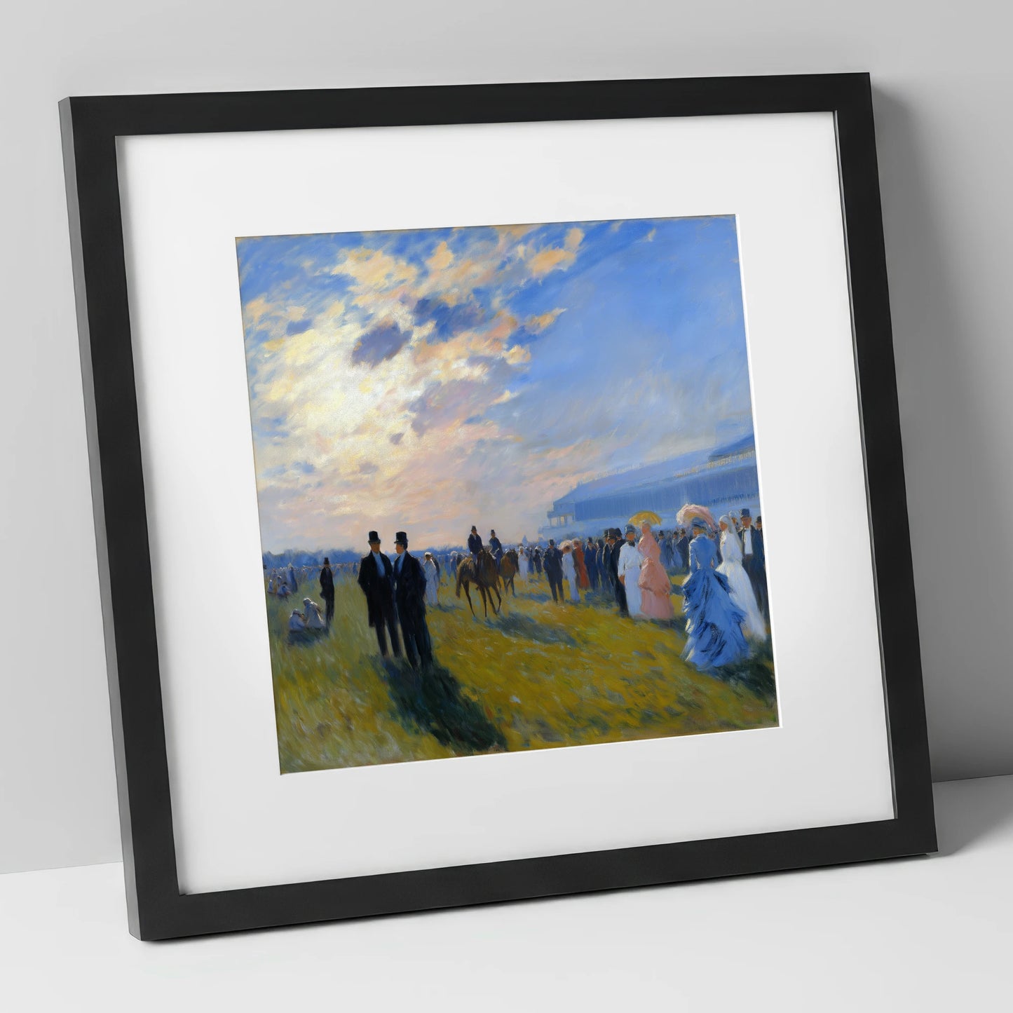 Society at the Races racing horse art print in black frame