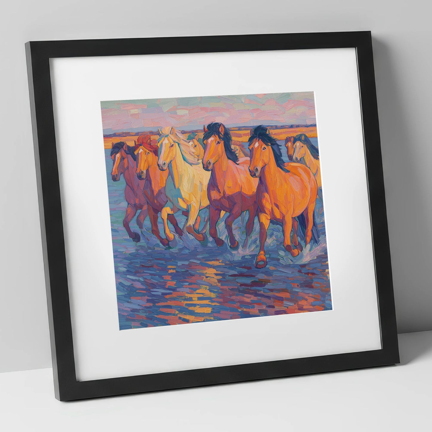 The Painted Tide horse landscape art print in black frame