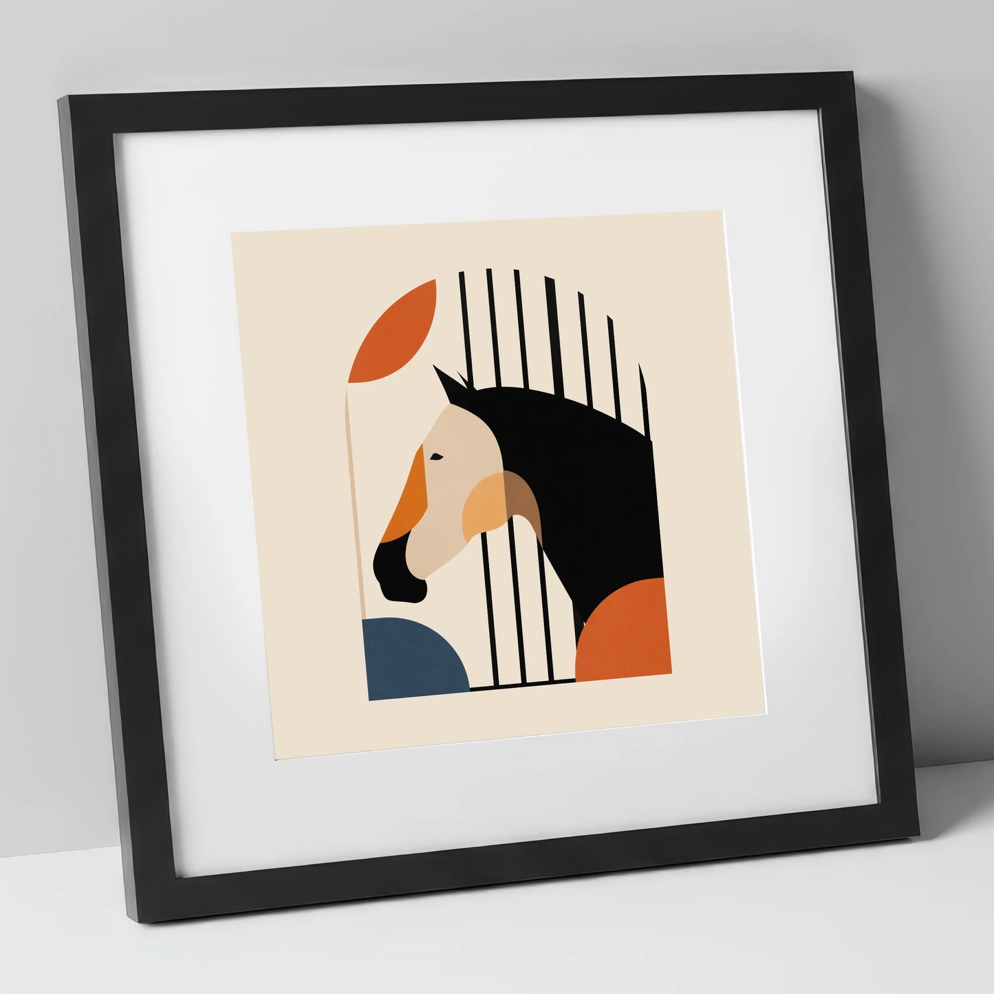 Geometric Stable Profile horse stable art print in black frame