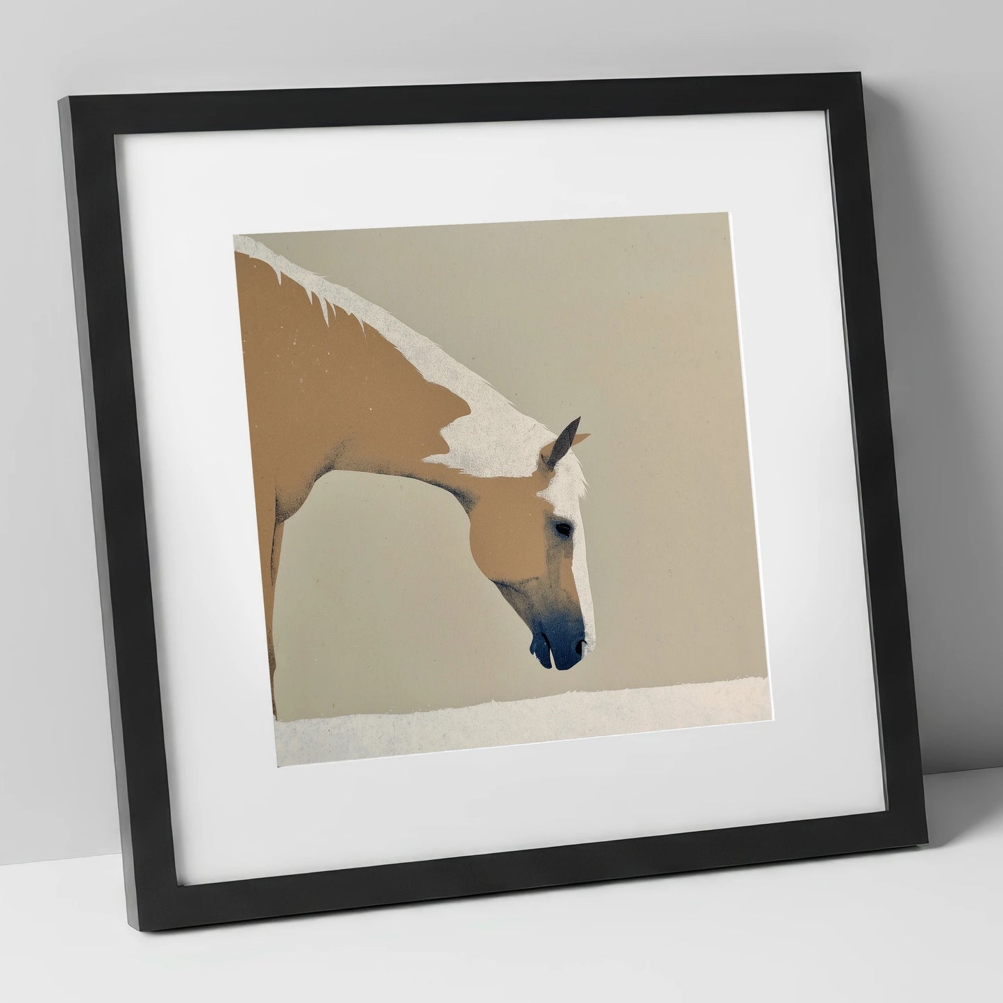 Serenity in Tan and Cream horse portrait art print in black frame