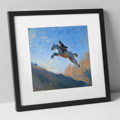 Flight Over The Ridge show jumping horse art print in black frame