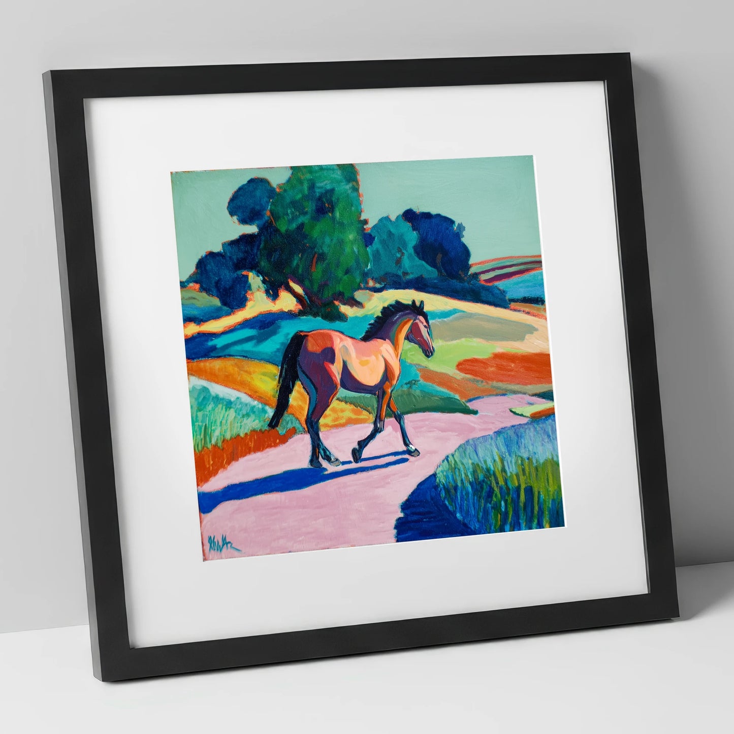 Technicolour Trot horse breed art print in black frame