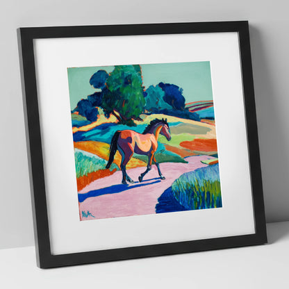 Technicolour Trot horse breed art print in black frame