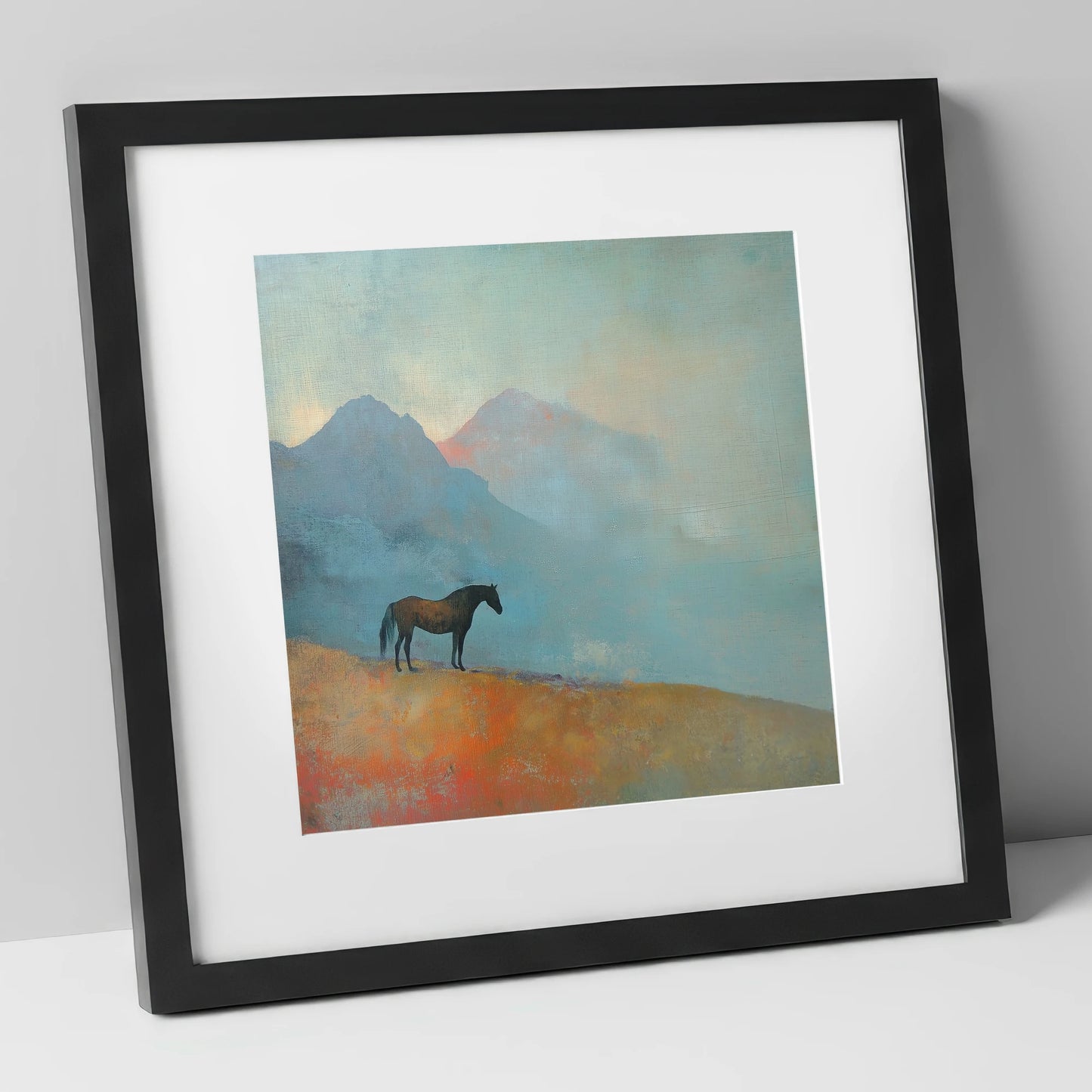 Highland Solitude horse landscape art print in black frame