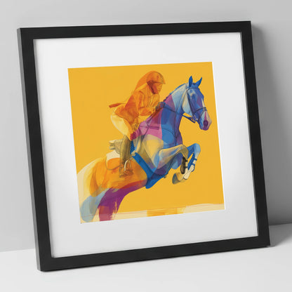 Vivid Ascent show jumping horse art print in black frame