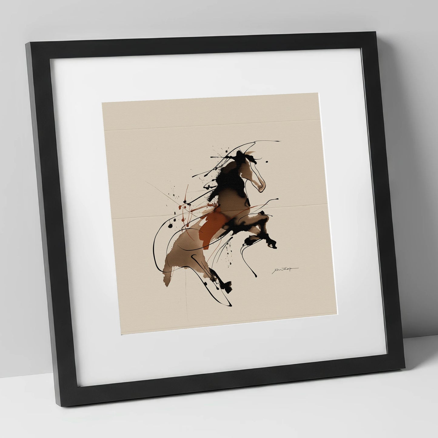 Untamed Sepia Spirit wild horses art print in black frame