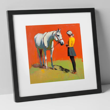 A Quiet Understanding horse & rider art print in black frame