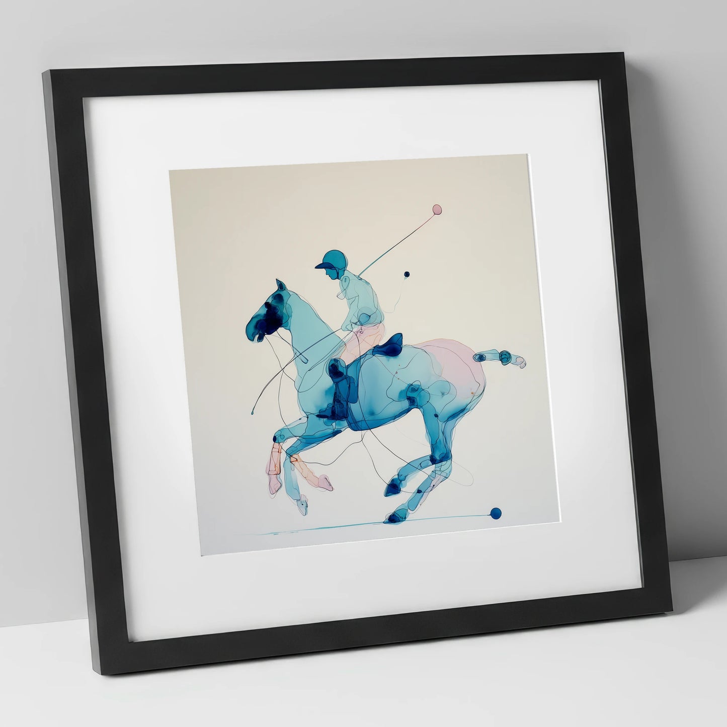 Azure Polo Gallop polo horse art print in black frame