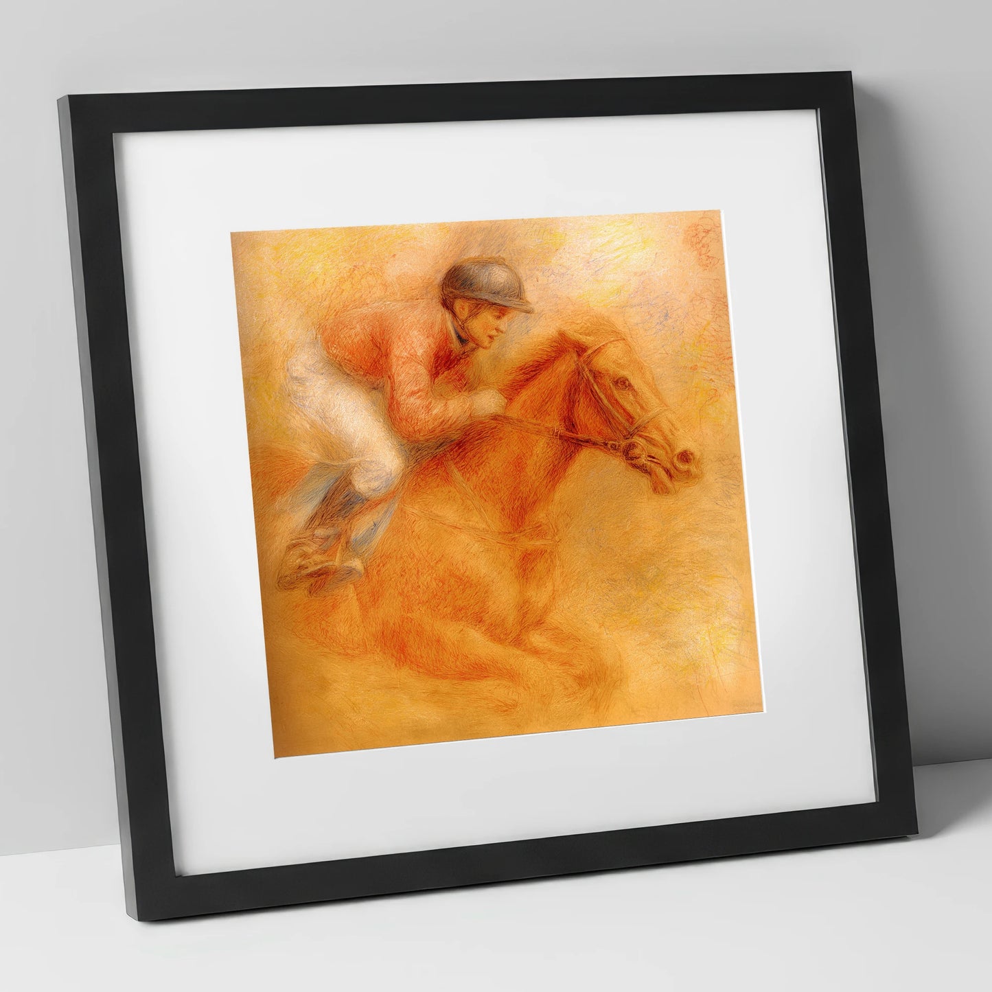The Final Furlong racing horse art print in black frame