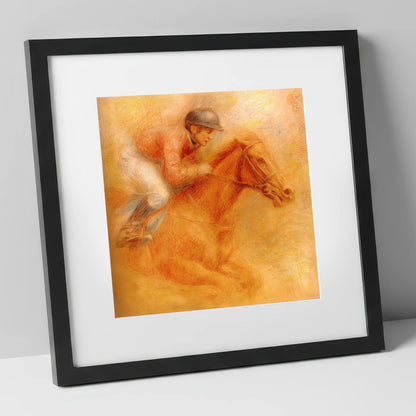 The Final Furlong racing horse art print in black frame