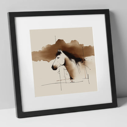 Abstract Sepia Equine Profile horse portrait art print in black frame