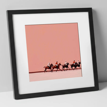 Dusty Rose Chukka polo horse art print in black frame